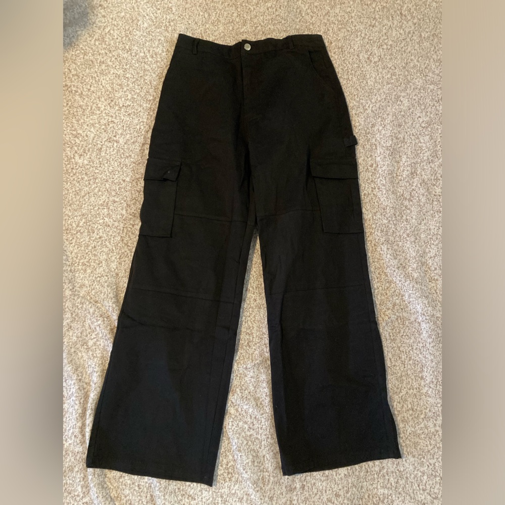 black straight leg cargo pants, size 1XL